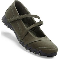 Baleriny bonprix zielono-oliwkowy. Zielone baleriny marki bonprix, w paski, sportowe. Za 34.99 zł.