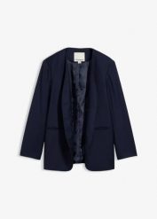 Żakiet bez kołnierza, z miękkiej mieszanki wełny. Brązowe marynarki i żakiety bonprix, bez wzorów, z wełny, bez ramiączek. Za 429.99 zł.