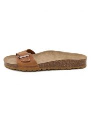 JOLANA & FENENA Skórzane klapki w kolorze jasnobrązowym rozmiar: 42. Brązowe klapki JOLANA & FENENA, bez wzorów, klasyczne, z otwartym noskiem, bez obcasa, bez zapięcia. Za 69.99 zł.