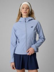 Kurtka softshell wiatroodporna membrana 5000 damska 4F 4FWSS26TSOFF546. Niebieskie kurtki przejściowe sportowe 4f, na wiosnę, s, bez wzorów, z materiału, z kapturem, trekkingowe. Za 299.99 zł.