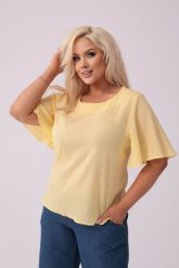 Żółta bawełniana bluzka Lidia z krótkim rękawem PLUS SIZE XXL LATO. Żółte bluzki Moda Size Plus Iwanek, l, bez wzorów, z bawełny, eleganckie, bez kołnierzyka, plus size, bez ramiączek. Za 199.90 zł.