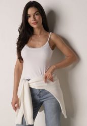 Biały Bawełniany Top Bieliźniany z Koronką na Regulowanych Ramiączkach Beralisa. Białe topy Born2be, l, bez wzorów, z bawełny, klasyczne, bez kołnierzyka, bez ramiączek. Za 29.99 zł.