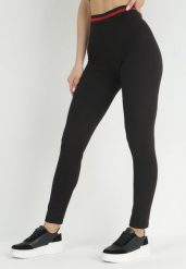 Czarne Prążkowane Legginsy z Ozdobną Gumką w Pasie Zendaya. Czarne legginsy Born2be, bez wzorów, z bawełny, długie. W wyprzedaży za 63.99 zł.