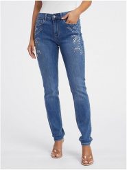 Orsay Dżinsy - Slim fit - w kolorze niebieskim rozmiar: 34. Niebieskie jeansy Orsay, z aplikacjami, ze skóry, klasyczne. Za 121.99 zł.
