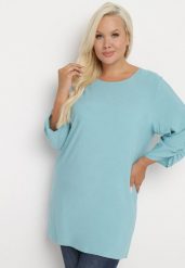 Jasnoniebieska Klasyczna Tunika z Marszczonymi Rękawami Evianas. Niebieskie tuniki Born2be, xl, bez wzorów, eleganckie, bez kołnierzyka, bez ramiączek. W wyprzedaży za 50.99 zł.