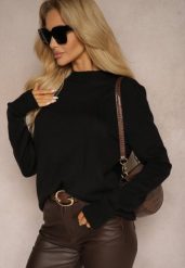 Czarny Sweter o Klasycznym Kroju z Wełną Mairissa. Czarne swetry Renee, l, bez wzorów, z wełny, biznesowe, bez ramiączek. W wyprzedaży za 51.99 zł.