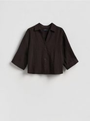 Koszula z wiskozą - brązowy. Brązowe koszule Reserved, l, bez wzorów, z tkaniny, bez kołnierzyka, bez ramiączek. Za 99.99 zł.