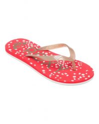 Klapki dla Kobiety TAHITI. Czerwone klapki Roxy, bez wzorów, z materiału, bez obcasa, bez zapięcia. Za 89.99 zł.