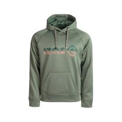 Bluza z kapturem unisex DUERO V2 z logo i kieszenią z przodu. Zielone bluzy IZAS, l, bez wzorów, sportowe, bez ramiączek, z kapturem. Za 226.04 zł.