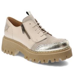 Beżowe Półbuty Maciejka Stylowe Obuwie Damskie. Brązowe półbuty wsuwane Maciejka, bez wzorów, z materiału, eleganckie, bez obcasa. Za 395.99 zł.