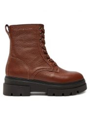 Tommy Hilfiger Botki Bicolor Leather Lace-Up FW0FW08160 Brązowy. Brązowe botki Tommy Hilfiger, bez wzorów, ze skóry, bez obcasa, na płaskiej podeszwie, bez zapięcia. Za 399.99 zł.