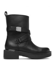 DKNY Botki Taeta K2396599 Czarny. Czarne botki DKNY, bez wzorów, ze skóry, bez obcasa, na płaskiej podeszwie, bez zapięcia. Za 529.99 zł.