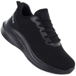 Buty sportowe na platformie czarne NEWS 254. Czarne buty sportowe lifestyle NEWS, bez wzorów, z materiału, sportowe, bez zapięcia. Za 139.99 zł.