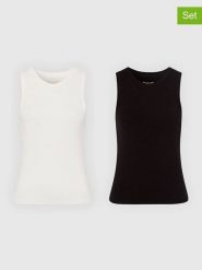 Les Lunes Topy (2 szt.) "Chloee" w kolorze czarnym i białym rozmiar: XS. Białe topy Les Lunes, xs, bez wzorów, prążkowane, bez kołnierzyka, bez ramiączek. Za 126.99 zł.