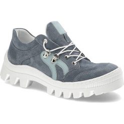 Niebieskie Półbuty Kampa Wygodne Skórzane Buty Damskie. Niebieskie buty trekkingowe KAMPA, z aplikacjami, ze skóry, biznesowe, bez obcasa, na płaskiej podeszwie. Za 251.99 zł.