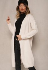 Jasnobeżowy Niezapinany Casualowy Kardigan z Wełną o Długim Kroju Zozita. Brązowe swetry Renee, uniwersalny, bez wzorów, z jeansu, eleganckie, bez ramiączek. W wyprzedaży za 79.99 zł.