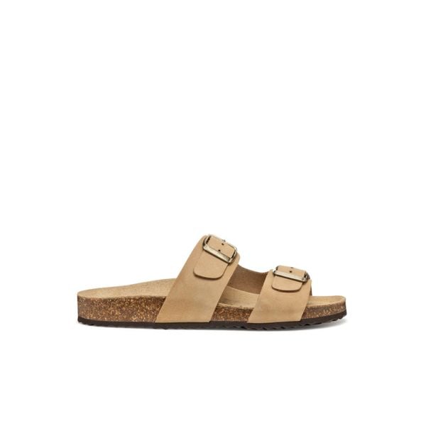 Sandały GEOX D BRIONIA Beżowy. Brązowe sandały Geox, bez wzorów, ze skóry, bez obcasa, bez zapięcia. Za 253.99 zł.