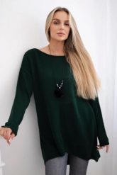 Sweter z naszyjnikiem ciemny zielony. Zielone swetry KESI, l, bez wzorów, z elastanu, plus size, bez ramiączek. Za 154.75 zł.