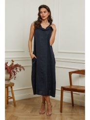 Plume Lniana sukienka "Imenn" w kolorze granatowym rozmiar: XL. Niebieskie sukienki Plume, xl, bez wzorów, ze lnu, bez kołnierzyka, bez ramiączek, maxi. Za 234.97 zł.