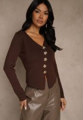Brązowy Sweter z Wiskozą i Ozdobnymi Guzikami Zetisse. Brązowe swetry Renee, m, bez wzorów, z jeansu, casualowe, bez ramiączek. Za 89.99 zł.