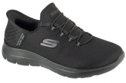 Buty sportowe Sneakersy damskie, Slip-Ins: Summits - Diamond Dream. Czarne buty treningowe Skechers, bez wzorów, z materiału, przed kostkę, bez zapięcia, trekkingowe. Za 299.99 zł.