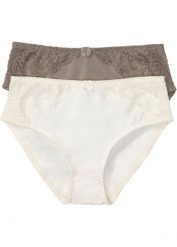 Figi maxi z koronką (2 pary). Białe figi bonprix, bez wzorów, z koronki. Za 79.99 zł.