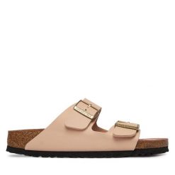 Klapki Birkenstock. Brązowe klapki Birkenstock, bez wzorów, bez obcasa, bez zapięcia. Za 449.99 zł.