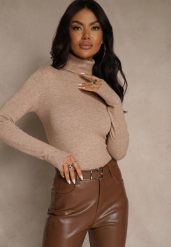 Beżowy Golf z Bawełną w Klasycznym Stylu Reiredia. Brązowe swetry Renee, bez wzorów, z bawełny, klasyczne, bez ramiączek. Za 59.99 zł.