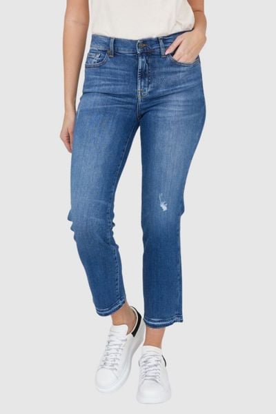 7 FOR ALL MANKIND Niebieskie jeansy damskie THE STRAIGHT CROP SLIM ILLUSION, Rozmiar 27. Niebieskie jeansy 7 for all mankind, s, bez wzorów, z jeansu. W wyprzedaży za 522.99 zł.