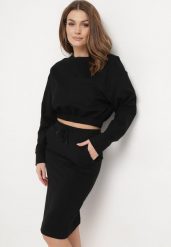 Czarny Casualowy Komplet z Bawełny Krótka Bluza i Spódnica z Gumką w Pasie i Kieszeniami Ginkara. Czarne bluzy Born2be, m, bez wzorów, z bawełny, bez kaptura. W wyprzedaży za 101.99 zł.