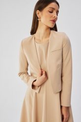 Beżowa Nowoczesna Krótka Marynarka Damska. Brązowe marynarki i żakiety MOE, l, bez wzorów, z elastanu, bez ramiączek. Za 329.90 zł.