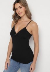 Czarny Bawełniany Top na Ramiączkach z Regulacją Arivion. Czarne topy Born2be, l, bez wzorów, z bawełny, eleganckie, bez kołnierzyka, bez ramiączek. W wyprzedaży za 16.99 zł.