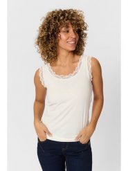 Cream Top w kolorze białym rozmiar: L. Białe topy Cream, l, bez wzorów, z koronki, bez kołnierzyka, bez ramiączek. Za 61.60 zł.