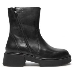 Botki Caprice. Czarne botki Caprice, bez wzorów, bez obcasa, na płaskiej podeszwie, bez zapięcia. Za 379.99 zł.