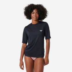 Koszulka UV surfingowa damska Roxy. Czarne t-shirty sportowe Roxy, s, bez wzorów, z elastanu, bez ramiączek, na fitness i siłownię. Za 149.99 zł.