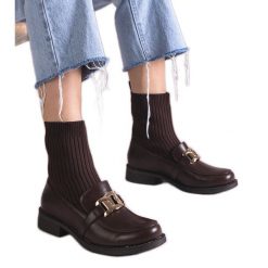 Brązowe botki z materiałową cholewką. Brązowe botki bez wzorów, z materiału, eleganckie, bez obcasa, bez zapięcia. Za 89.18 zł.