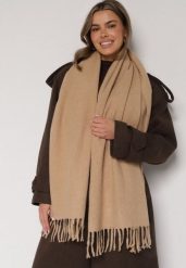 Ciemnobeżowy Klasyczny Szalik Zdobiony Frędzlami Vetilana. Brązowe szaliki i kominy Born2be, z aplikacjami, z jeansu, biznesowe. Za 49.99 zł.