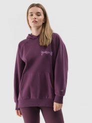 4F Bluza dresowa nierozpinana z kapturem damska - fioletowa M. Fioletowe bluzy 4f, m, bez wzorów, z bawełny, klasyczne, bez ramiączek, z kapturem. Za 79.99 zł.