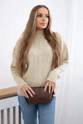 Sweter z półgolfem beżowy. Brązowe swetry KESI, na jesień, l, bez wzorów, z wełny, eleganckie, plus size, bez ramiączek. Za 150.97 zł.