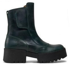 Botki Fly London. Zielone botki Fly London, bez wzorów, bez obcasa, na płaskiej podeszwie, bez zapięcia. Za 759.99 zł.