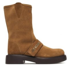 Botki LOVE MOSCHINO. Brązowe botki Love Moschino, bez wzorów, bez obcasa, na płaskiej podeszwie, bez zapięcia. Za 1,299.00 zł.