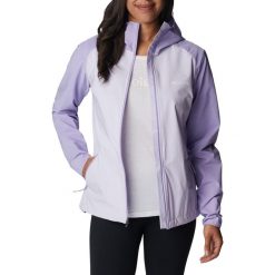 Kurtka softshell damska Columbia Heather Canyon. Fioletowe kurtki przejściowe sportowe Columbia, s, bez wzorów, z softshellu, bez kaptura, trekkingowe. Za 229.99 zł.
