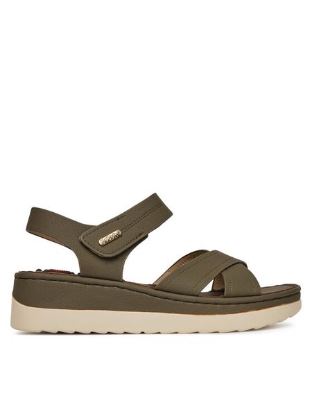 Go Soft Sandały LA319111-L5 Khaki. Brązowe sandały GO SOFT, bez wzorów, z materiału, bez obcasa, na koturnie, bez zapięcia. Za 139.99 zł.