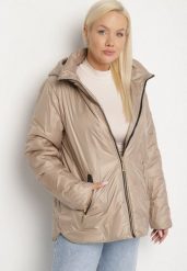Beżowa Pikowana Kurtka o Prostym Kroju z Kapturem ze Ściągaczami Falesaa. Brązowe kurtki Born2be, l, bez wzorów, z jeansu, eleganckie, z kapturem. Za 139.99 zł.