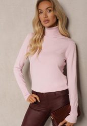Jasnoróżowy Golf z Wiskozą i Ściągaczem Izamia. Czerwone swetry Renee, s, bez wzorów, z jeansu, eleganckie, bez ramiączek. W wyprzedaży za 39.99 zł.