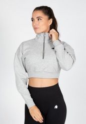 Ocala Cropped Bluza z zamkiem błyskawicznym do połowy - Szary. Szare bluzy GORILLA WEAR, s, bez wzorów, z bawełny, bez ramiączek, bez kaptura. Za 229.00 zł.