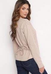 Beżowa Bawełniana Bluza z Długim Rękawem i Ozdobnym Wiązaniem Pinada. Brązowe bluzy Born2be, bez wzorów, z bawełny, bez kaptura. W wyprzedaży za 76.49 zł.