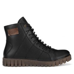 Botki Rieker. Czarne botki Rieker, bez wzorów, bez obcasa, na płaskiej podeszwie, bez zapięcia. Za 429.99 zł.