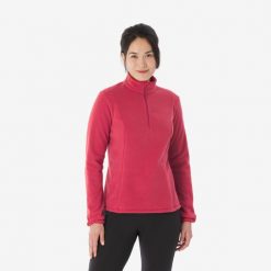 Polar turystyczny damski Quechua MH100. Czerwone bluzy z polaru QUECHUA, l, bez wzorów, z materiału, trekkingowe. Za 49.99 zł.