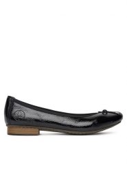 Rieker Baleriny 51950-00 Czarny. Czarne baleriny Rieker, bez wzorów, z lakierowanej skóry, bez obcasa, bez zapięcia. Za 289.99 zł.